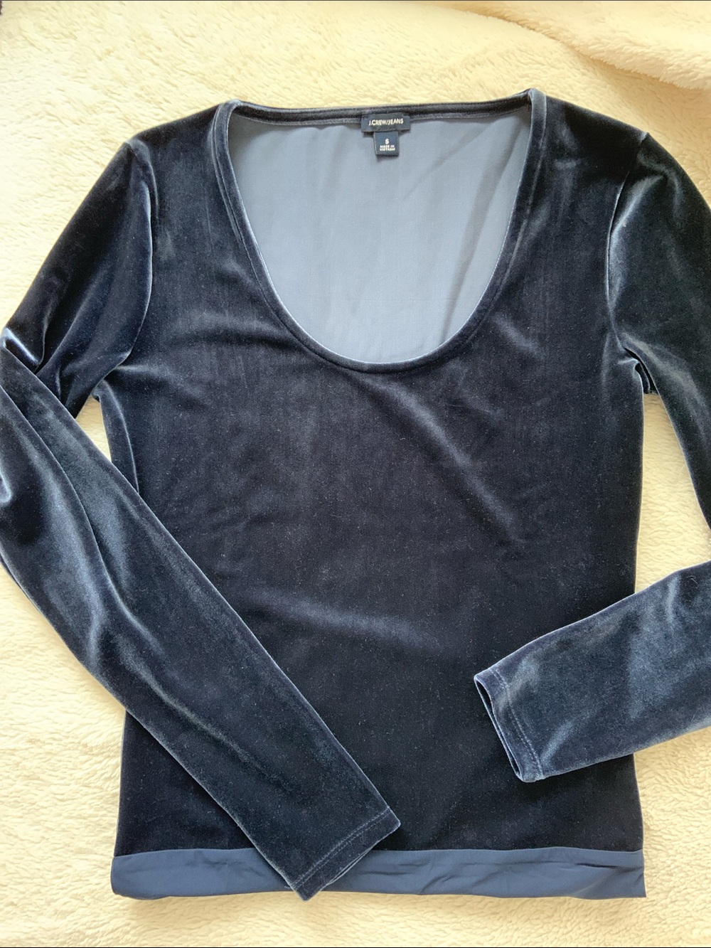 J. Crew Dark Navy Velvet Scoop Neck Long Sleeve Top